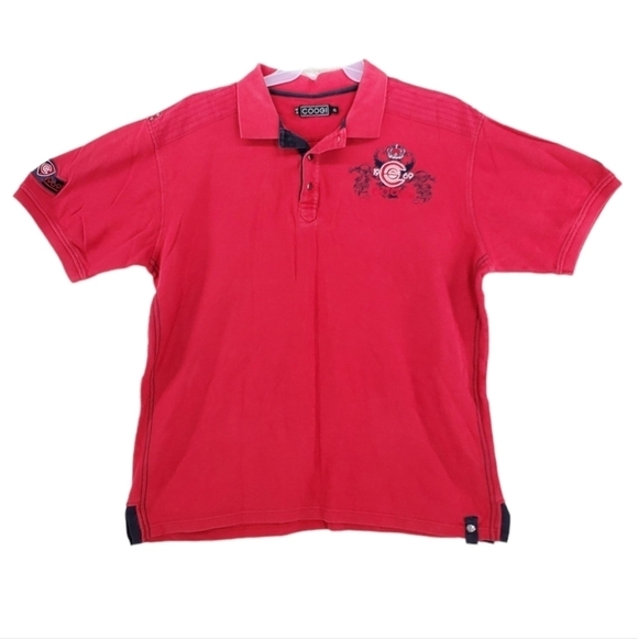 Coogi Polo Shirt Men XL SS Pullover Embellished Crest Logo Bling 100% Cotton Red - Picture 5 of 16